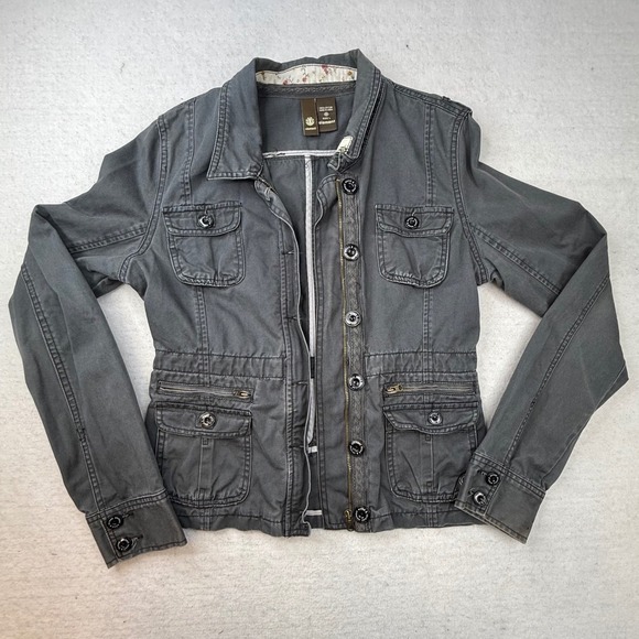 Element Utility Jacket Gray Cotton Button Zip Pockets Size Large military - Picture 3 of 10
